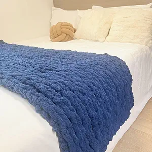 Soft Chunky Knit Throw Blanket for Couch, Cozy Warm Knitted Blankets
Hand Knit with Jumbo Chenille, Lightweight Warm Fluffy Decor for Women, Mom, Her & Girls, Sofa, Chair, Bed,48"×71"(Navy Blue)