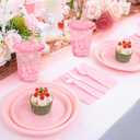 100 Set Pink Plastic Cups with Lids and Straws 12 oz Disposable Drinking Clear Cups for Wedding Pink Birthday Party Supplies