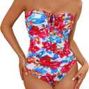 Women's One Piece Swimsuit Strapless Bandeau or Halter Bathing Suits Sexy Flattering Swimwear (XL)