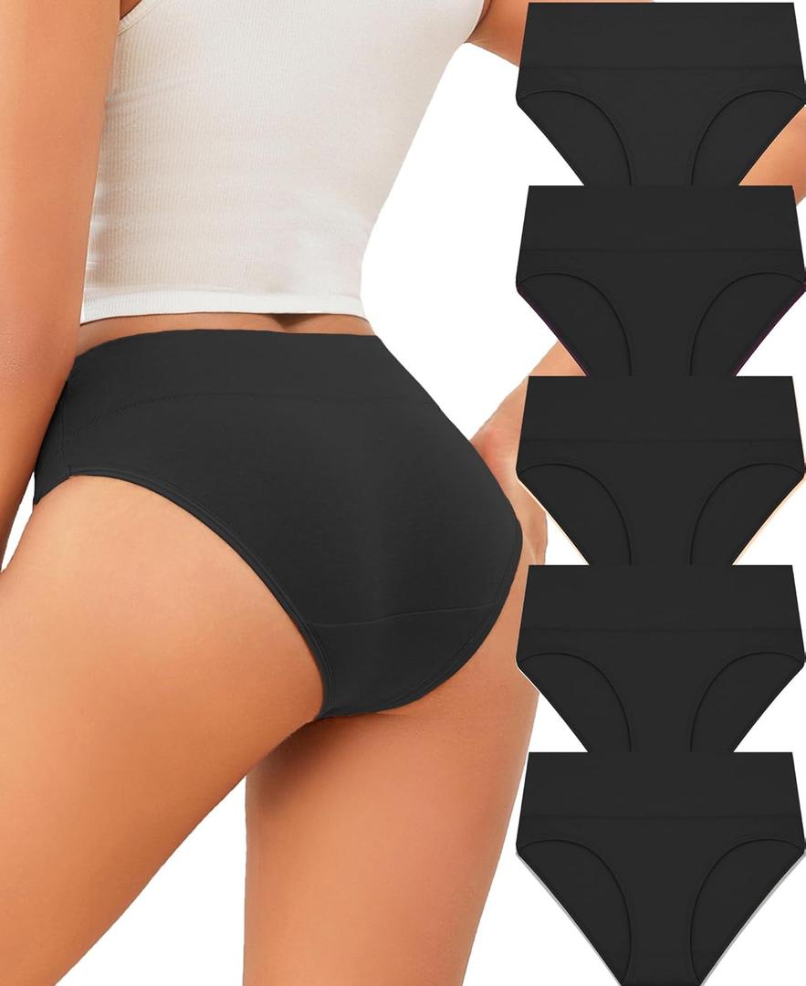 FINETOO Womens Underwear Cotton Cheeky Bikini Mid Rise Stretch Ladies Panties Soft Breathable Underwear Women Pack 5 (Black, L)