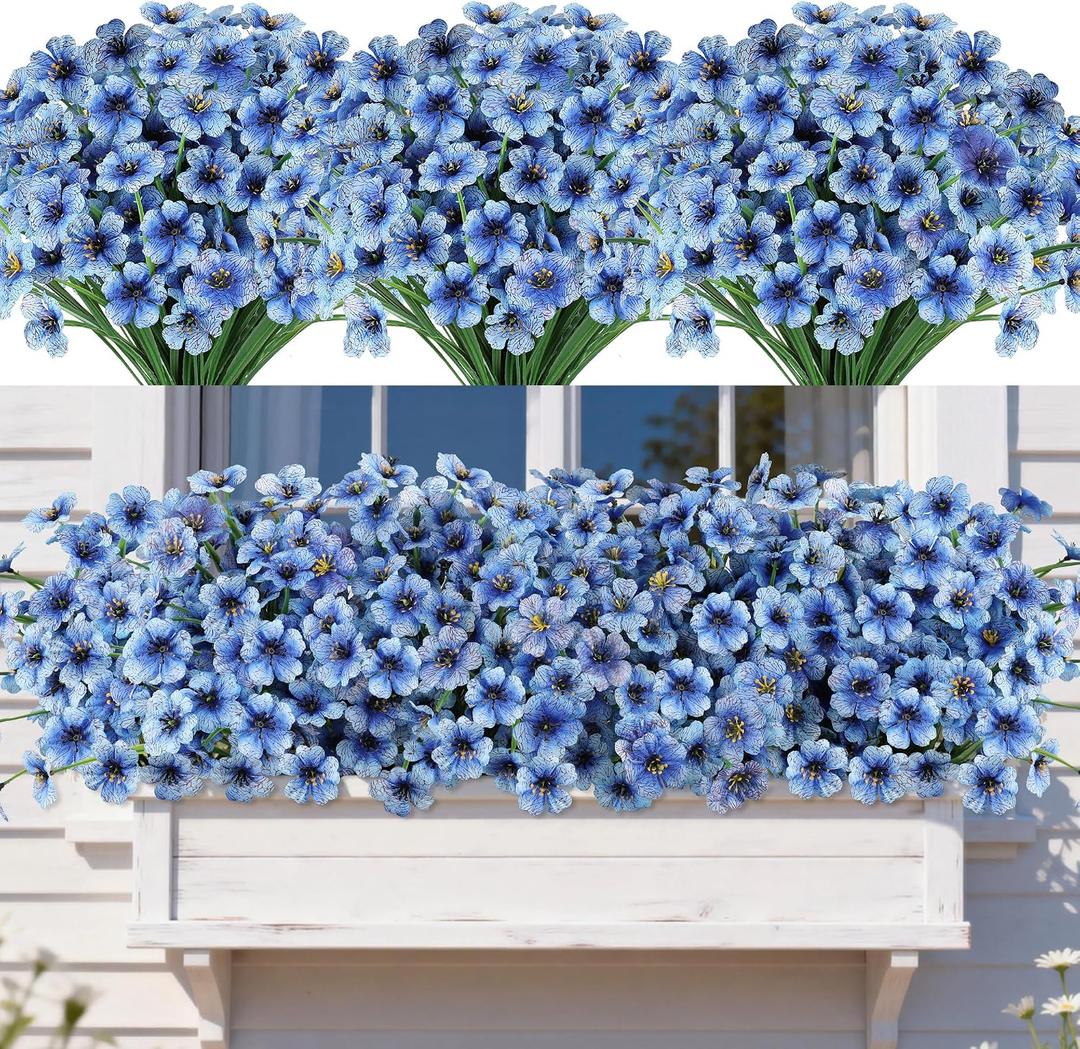 AmyHomie 20 Bundles Artificial Flowers for Outdoors UV Resistant Fake Plants, Faux Silk Flowers No Fade for Planters Garden Porch Window Box Spring Summer Decoration (Blue)