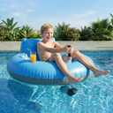 Motorized Pool Float with Canopy, Rechargeable Motorized Floats with Cup Holder Dual Motor Heavy Duty Electric Lounger Raft for Adults, Pool, Lake & Party