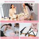 Makeup Bag Travel Toiletry Bag, Personalized Initial Pink Makeup Bag, Gift for Women Gils, Large Capacity Leather Cosmetic Bags, Waterproof Open Flat Organizer for Christmas, Halloween & Thanksgiving