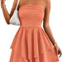 PRETTYGARDEN Women's 2026 Summer Strapless Tube Mini Dress Off Shoulder Smocked Ruffle A Line Flowy Short Party Club Dresses Large
