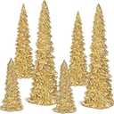 Pangda Christmas Tree Figurines 11''/ 8.6''/ 7'' Champagne Gold Glittered Christmas Tree Resin Stone Xmas Holiday Figurines Xmas Desk Decor Centerpieces for Tabletop Decoration (Black)