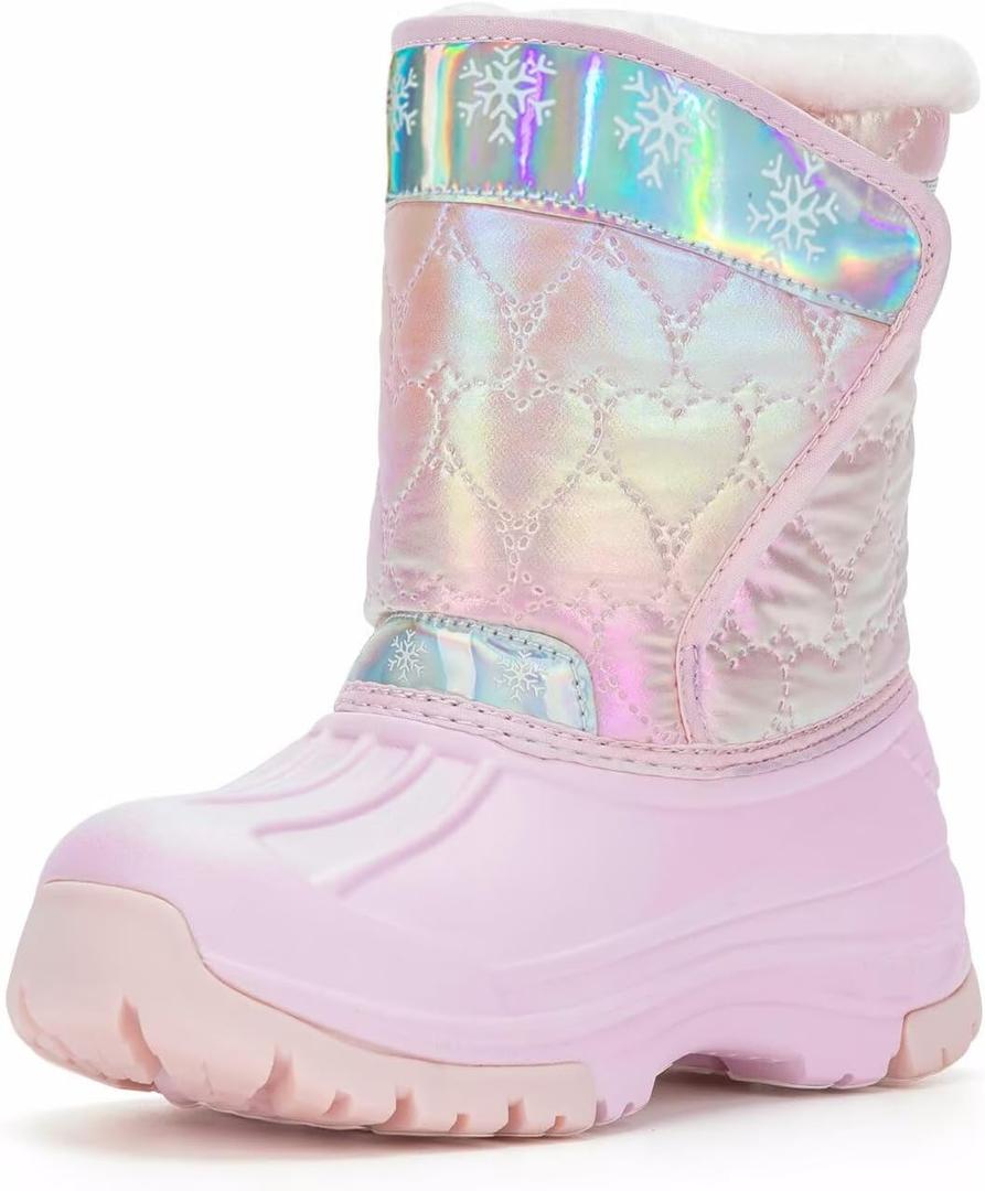 Girls Boys Winter Snow Boots Kids Waterproof Warm Boots Toddler Outdoor Shoes with Fur Lining, Size: 8 Toddler (Pink Heart)