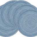SHACOS Round Braided Placemats Set of 6 Circle Place Mats Kitchen Table Mats for Dining Table Wedding Party (Blue Gray, 6)