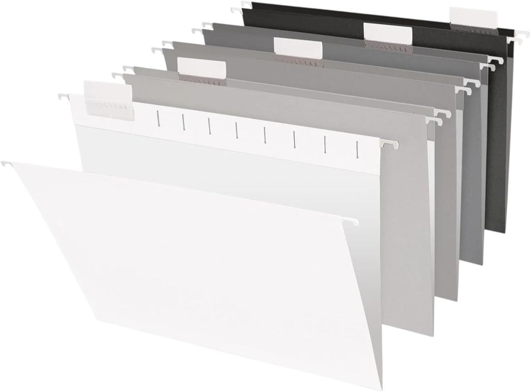 Hanging File Folders, 1/5-Cut, Letter Size, Grayscale, 25PK