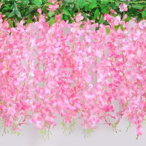 60 Branches Wisteria Hanging Flowers Pink Artificial Wisteria Hanging Flowers Garlands Vine for Wedding Arch Party Ceremony Home Garden Backdrop Wall Decoration (4 Pack)