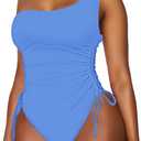 Viottiset Women's One Shoulder Ruched One Piece Swimsuit Tummy Control High Cut Cheeky Bathing Suit (X-Large)