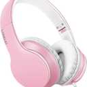 LORELEI X6 Over-Ear Headphones with Microphone, Lightweight Foldable & Portable Stereo Bass Headphones with 1.45M No-Tangle, Wired Headphones for Smartphone Tablet MP3 / 4 (Pearl Pink)