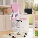 Drafting Chair, Tall Office Chair with Flip-up Armrests Executive Ergonomic Computer Standing Desk Chair, Office Drafting Chair with Lumbar Support and Adjustable Footrest Ring (Pink&white)