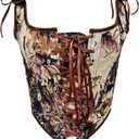 MakeMeChic Women's Floral Print Lace Up Corset Top Tie Front Boho Shirt Crop Tops (Medium, Multicolor)
