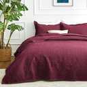 Love's cabin King Size Quilt Bedding Set Burgundy Bedspreads - Bed Lightweight Bedspread Comforter - Coin Pattern Bedding Coverlet for All Season - 3 Pieces (1 Quilt, 2 Pillow Shams)