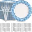 Charmount 300 Pcs Dessert Paper Plates Sets - Disposable Dinnerware Sets for 150 Guests, 150 Plates, 150 Clear Plastic Forks, Tableware for Party, Daily Use, Camping
