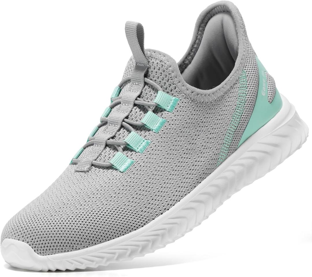STQ Walking Shoes Women Orthopedic Slip On Breathable Mesh Sneakers Lightweight Arch Support Non Slip Maternity Nurse Ladies Tennis Plantar Fasciitis, Light Grey Teal, Size: 6