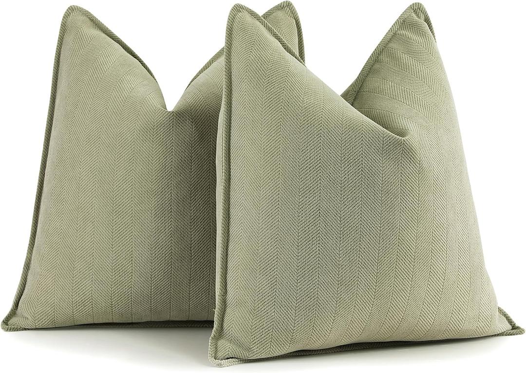 ZWJD Sage Green Pillow Covers 18x18 Set of 2 Chenille Throw Pillow Covers with Elegant Design Soft and Luxurious Decorative Throw Pillows for Couch, Bed, and Home Decor