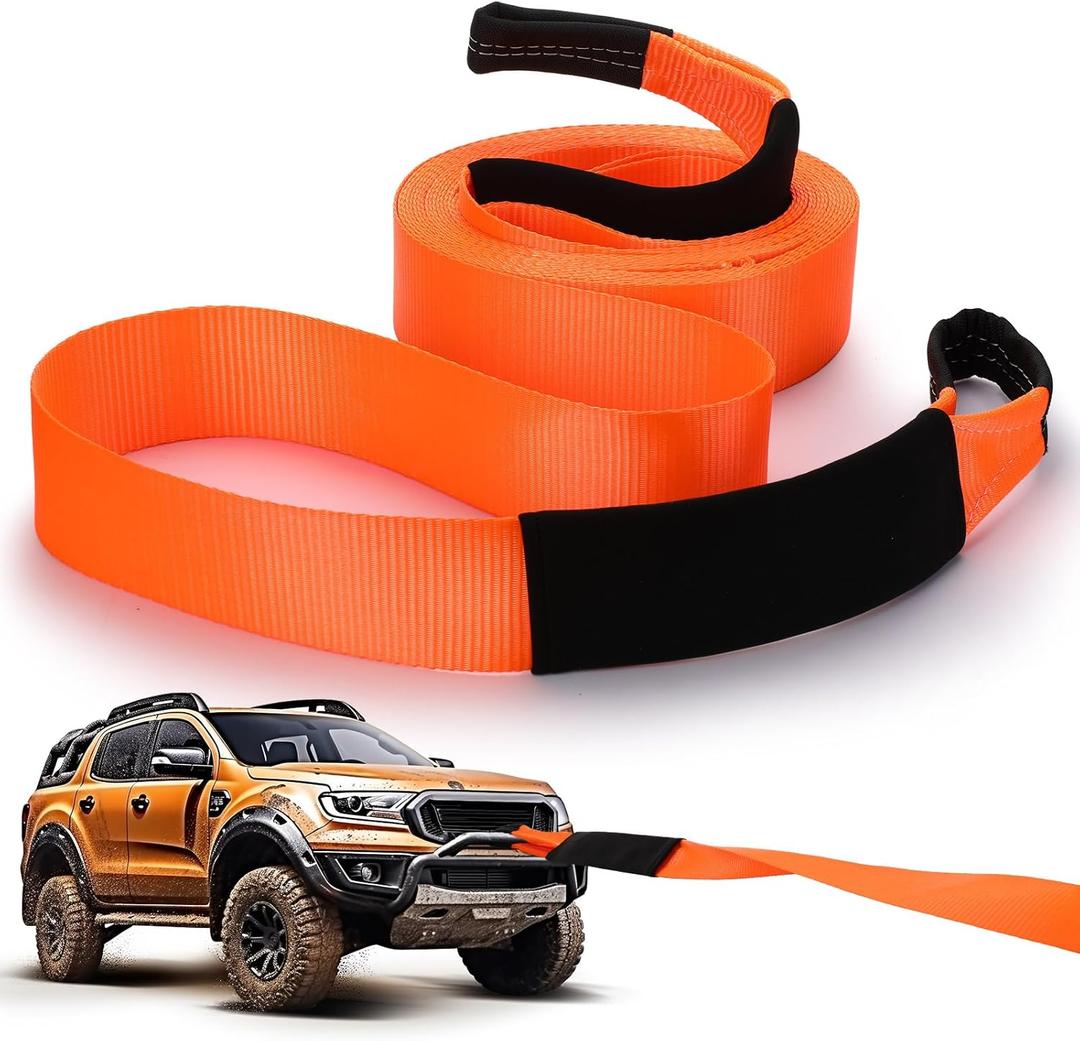 Windyun 2" x 50 ft Recovery Tow Strap Road Straps Heavy Duty Tow Rope Recovery Rope with Reinforced Loops and Protective Sleeves for Vehicle Truck Winching Gear Accessories 20, 000 Lbs