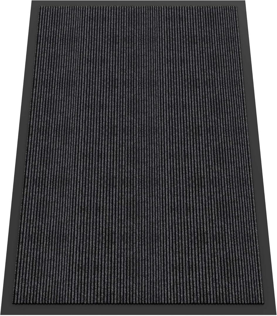 Indoor Outdoor Door Mat, 6 x 4' Doormat for Entryway, Rubber Backing Non Slip Front Door Mat Outside Entrance, Super Absorbent Commercial Floor Mat for Home Office (Charcoal)