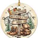 2 x Hiking Christmas Ornament 2025 - Double-Sided Ceramic Hiker Ornament for Christmas Tree, Gifts for Hikers, Outdoor Adventure Lovers, Women & Men, Hanging Xmas Decoration, Holiday Keepsake