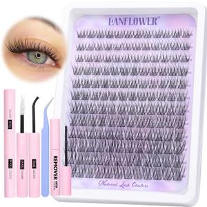 Lash Extension Kit Natural Lash Clusters Kit Wispy Eyelash Extension kit with Lash Bond and Seal and Lash Remover Eyelash Clusters Kit C Curved Individual Lashes by Lanflower