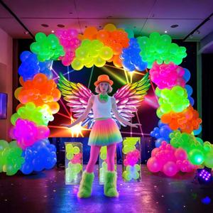 154 Neon Party Decorations Glow in the Dark Birthday Supplies Wings Backdrop Rainbow Balloon Garland Arch Kit Light Luminous Kids Teens Adult 80s 90s Disco Party Decor