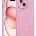 FNTCASE for iPhone 15 Phone Case: Magnetic Slim Shockproof Anti-Scratch Matte Phone Cover - Full Covered Camera Protection Anti-Slip Drop Proof Silicone Cellphone Case (6.1 Inch/Pink)