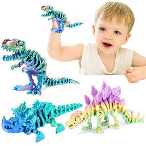 3PC 3D Printed Dinosaur Animals Toy.Articulated Tyrannosaurus Rex Stegosaurus Triceratops,Mystery Crystal Dinosaur Flexible Toys,Flexible Fidget Toy Gift Desk Toy Home Decoration (3PC-A)