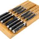 VaeFae Bamboo Knife Drawer Organizer, Knife Drawer Organizer Insert, Kitchen Drawer Knife Block for 12 Knives and a PLUS Slot for your Knife Sharpener (Without Knives)