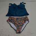 ZAFUL Tankini Swimsuits for Women Tummy Control High Waisted Twist Front Ruched Two Piece Bathing Suit, Teal FloralL