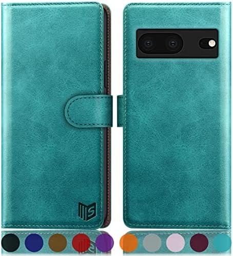 SUANPOT for Google Pixel 7 5G Wallet case with RFID Blocking Credit Card Holder, Flip Book PU Leather Protective Cover Women Men for Pixel 7 Phone case Blue Green