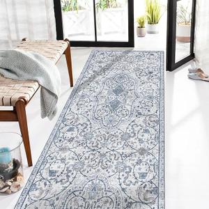 Area Rugs 2'x3' Washable Non-Slip, Floral Vintage Print Rug-Like Pattern PVC Area Mat for Kitchen, Stain Resistant Non-Slip Soft Rug for Living Room, Easy Clean Desk Chair Mat for Home Office Decor, Floral 