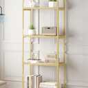 Bookshelf Arched Bookcase, Industrial 4-Tier Open Shelves with Metal Frame, 72" Tall Freestanding Storage Display Rack for Home Office, Living Room, Gold & Nature Wood, Easy Assembly