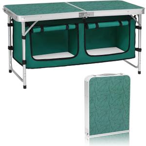 Camp Field Camping Folding Aluminum Table with Adjustable Legs for Outdoor Travel Beach, Backyards, BBQ, Party and Picnic Foldable Table, 47.24" x 18.5" x 27.36"