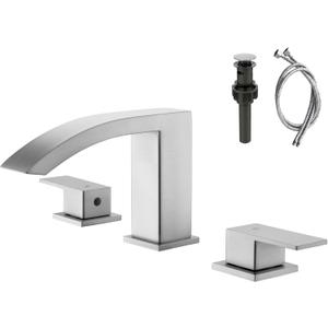 Waterfall Bathroom Faucets Brushed Nickel, 3 Hole Bathroom Sink Faucet, 8 inch Widespread Bathroom Sink Faucet with Pop Up Drain, 2 Handles Modern Vanity Faucet with Supply Lines