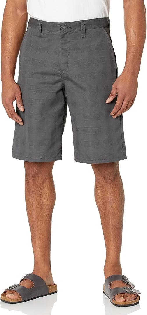 Dickies Mens Flex Regular Fit Plaid Flat Front 11in Casual Shorts, Charcoal, 34 US