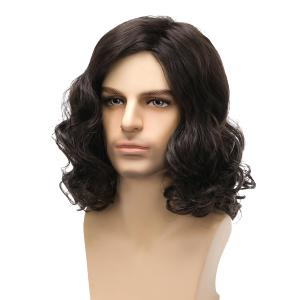Men Wigs Brown Wig Curly Wavy Medium Length 70s 80s Them Party Cosplay Costume Anime Heat Resistant Synthetic Hair Wig With Cap