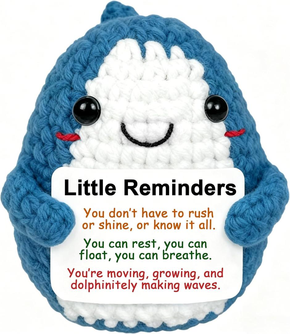 Krinisou Positive Animals Dolphin Crochet Gifts, Dolphin Themed Office Desk Decor Marine Biology Present, Inspirational Motivational Encouragement Little Reminders Gift for Women Men