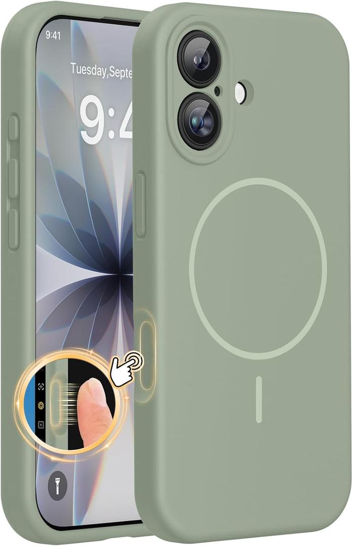 Miracase Magnetic for iPhone 17 Case, Compatible with MagSafe, Integrated Silicone Camera Control Cover, 3.0mm Thicken Shockproof Drop Protection Phone Case for 17,Patina Green