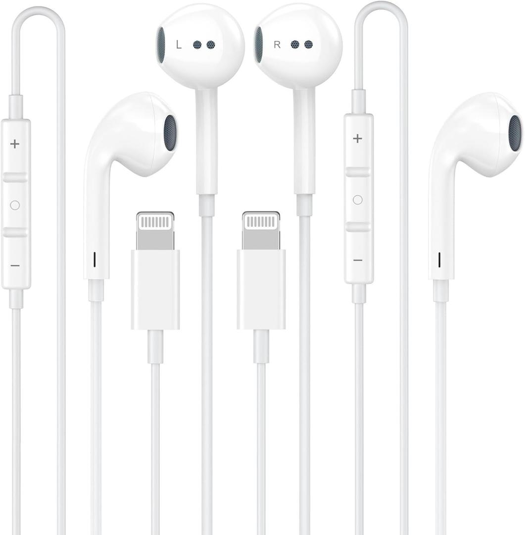 2 Pack Wired Headphones for iPhone Earbuds Built-in Microphone & Volume Control Nosie Reduction Headsets Compatible with iPhone 14/13/12/11/XR/XS/X/8/7/SE/Pro/Pro Max/Support All iOS System (LB)