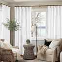 Extra Wide Pinch Pleated Linen Curtains 84 Inches Long 70 Inch Width for Living Room Bedroom Light Filtering Semi Sheer Pleat Window Curtain Boho Pinch Pleated Drape with Hooks Rings 1 Panel 70x84 (Snow White)