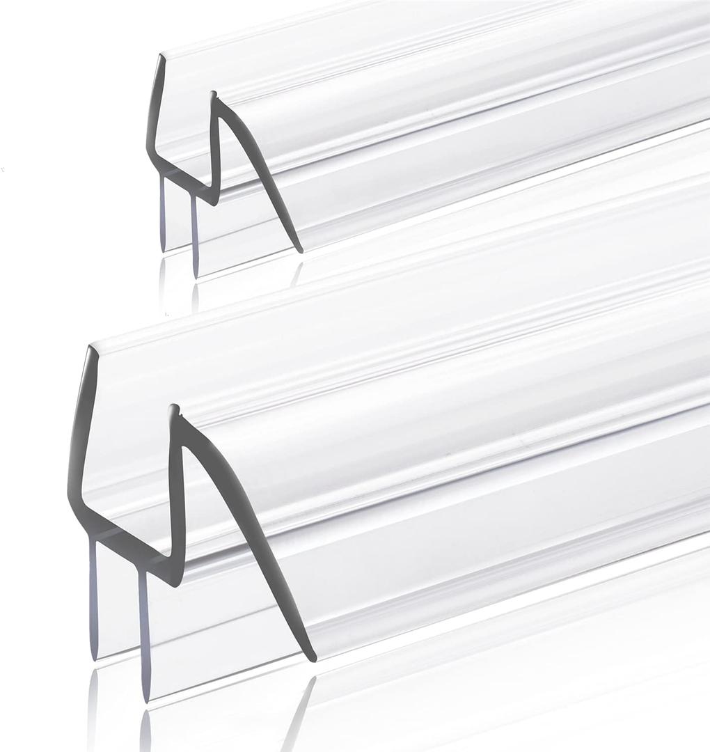 2-Pack Ultra Clear Shower Door Bottom Seal (5/16'' X 39'', Polycarbonate) Frameless Glass Shower Door Sweep Seal Strip - Stop Leaks and Create a Water Barrier