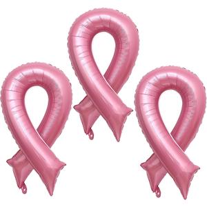 4 x Breast Cancer Pink Ribbon Balloons Ribbon Shaped Foil Balloon Breast Cancer Awareness Aluminum Balloons Set for Party Decoration Fundraising Event Supplies 3PCS