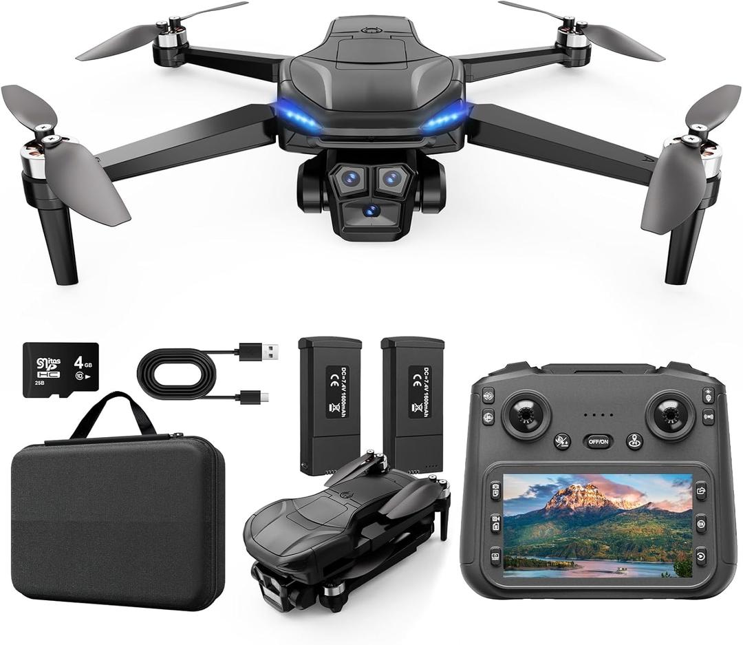 4K GPS Drone with Camera for Adults with 4.5 HD Screen Controller, Brushless Motor, Includes SD Card, 60-Min Flight Time, Auto Return, Follow Me, Under 249g, Great Gift for Beginner (Black)