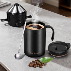 Camping Pour Over Coffee Maker Set- 16oz Portable Single Serve Maker with Reusable Filter Kit for Camping,Stainless Steel Coffee Maker for Travel,Backpacking,Office & Home & Outdoor Use