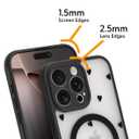 Case for iPhone 13 Pro Max [Compatible with MagSafe] Aesthetic Black Hearts Cute Design for Women Girls | Soft TPU Bumper Hard PC Back Translucent Matte Protective Slim Magnetic Phone Cover