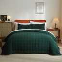 Wondnuga Velvet King/Cal.King Size Quilt Set 3 Pieces, Lightweight Soft Bedspread Coverlet, Forest Green, Double Box Stitch, Comforter Cover Bedding Set for All Season (1 Quilt, 2 Pillow Shams)