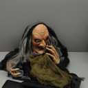 Haunted Hill Farm Life-Size Scary Poseable Talking Witch, Halloween Animatronic with Touch Activated Lights and Sound, Battery Operated Indoor or Covered Outdoor Halloween Decorations, Halloween Prop