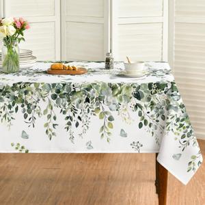 Horaldaily Spring Tablecloth 6060 Inch Square, Green Eucalyptus Washable Seasonal Table Cover for Party Picnic Dinner Decor