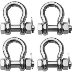 Stainless Steel D Ring Shackles 1/4" 5/16" 3/8" 1/2 inch 316 SS Heavy Duty Boat Anchor Shackle Marine Grade Bow Shackles with Cotter Pins